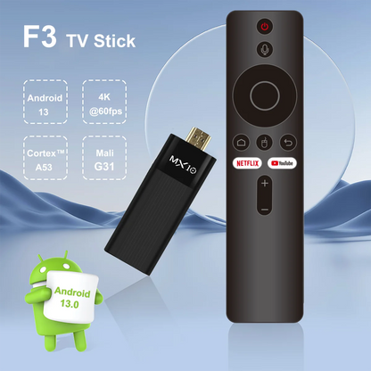 Ultra HD 4K Android TV Stick MX10-F3 Stick Mini Home TV Stick H313 Quad Core Support 2.4/5G Dual Wifi 2GB RAM 16GB ROM